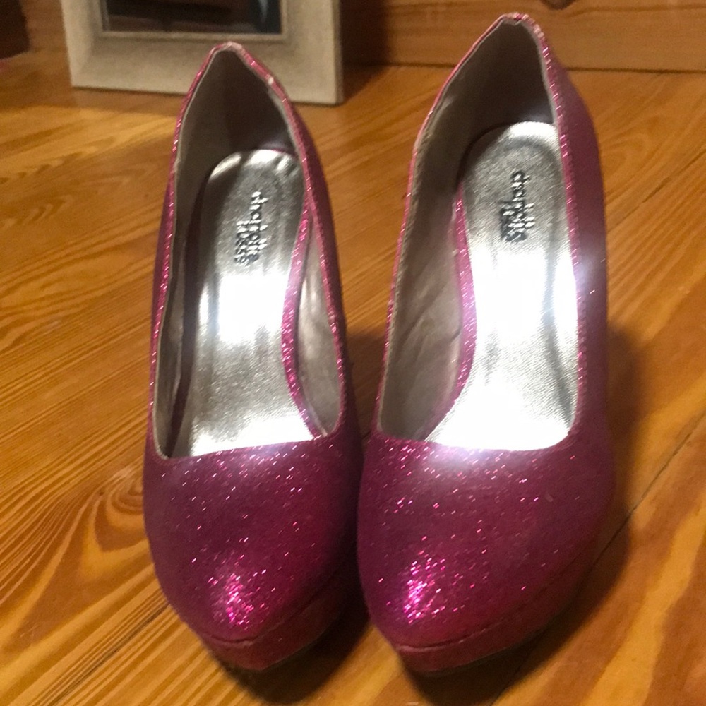 Charlotte Russe pink glitter wedges
